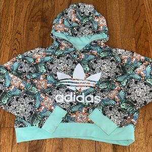 Adidas Kids' Teal and Orange Tropical Floral Graphic Hoodie